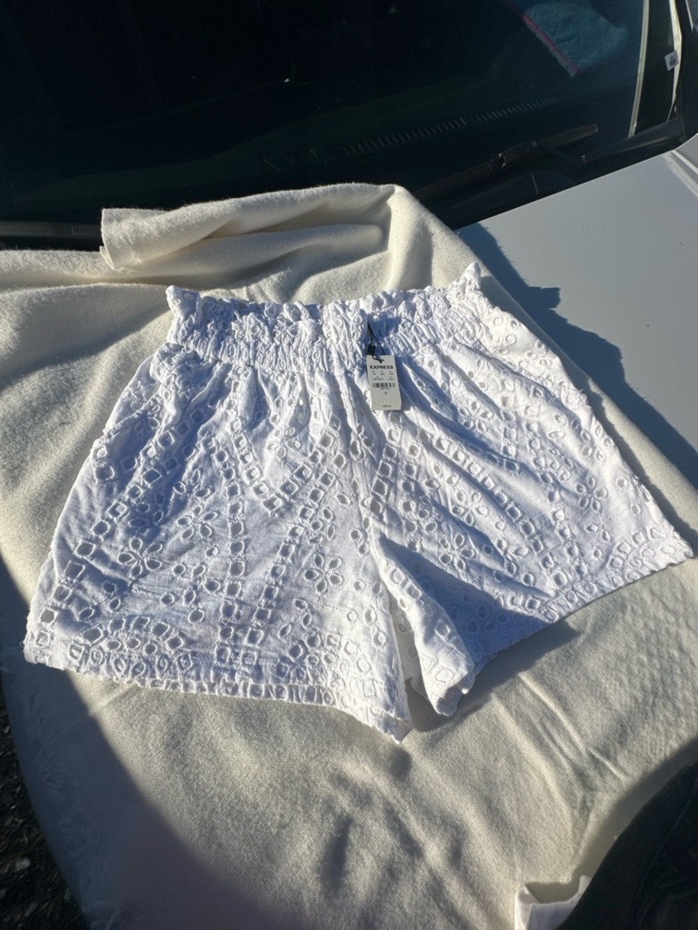 Express White Eyelet High-Waist Shorts